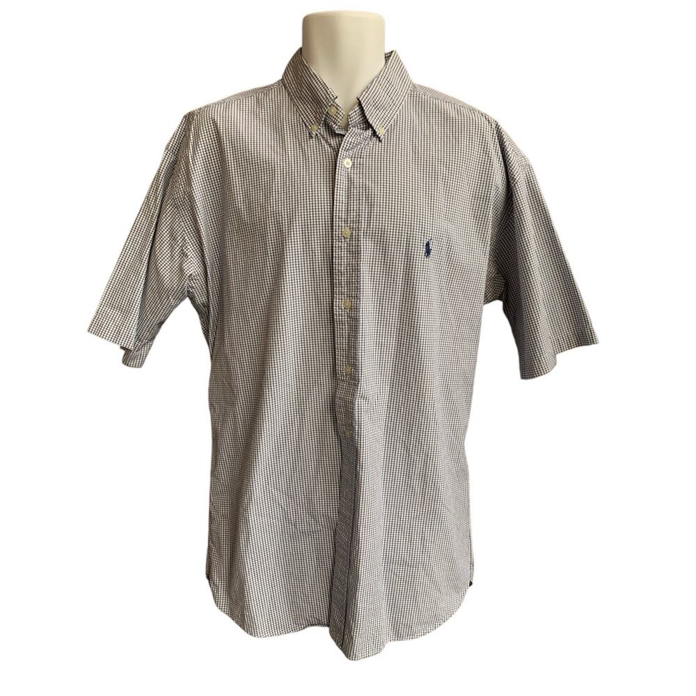 Ralph Lauren Golf Shirt Mens XL Blue/Navy Plaid Short Sleeve Button Down Blake